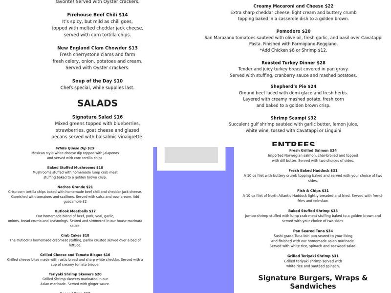 The Outlook at Nashoba Valley Menu