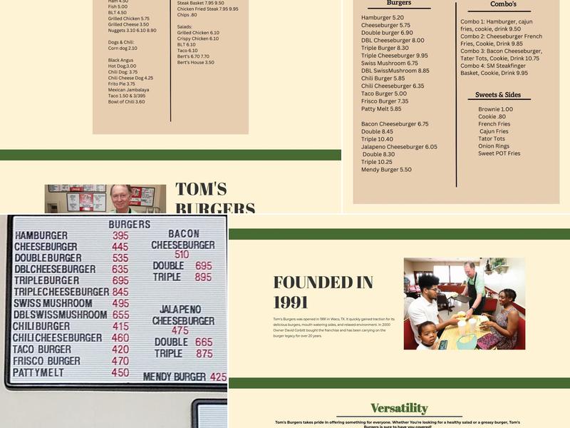 Tom's Burgers Menu