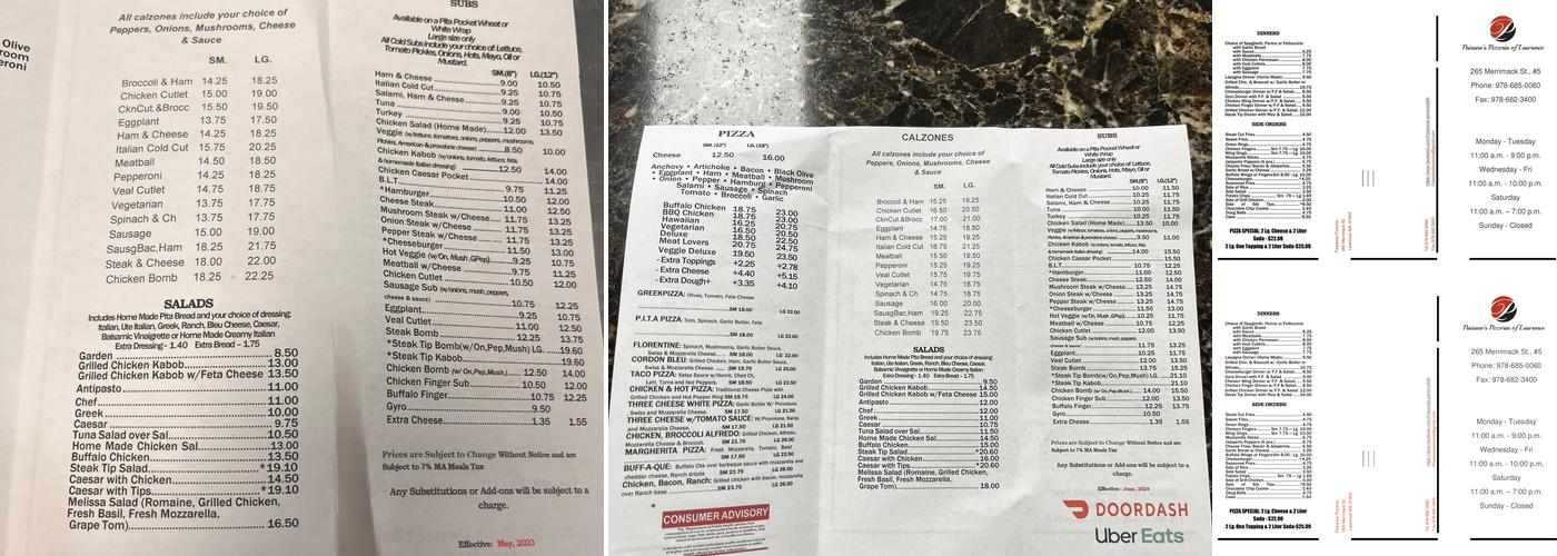 Paisano's Pizzería Menu