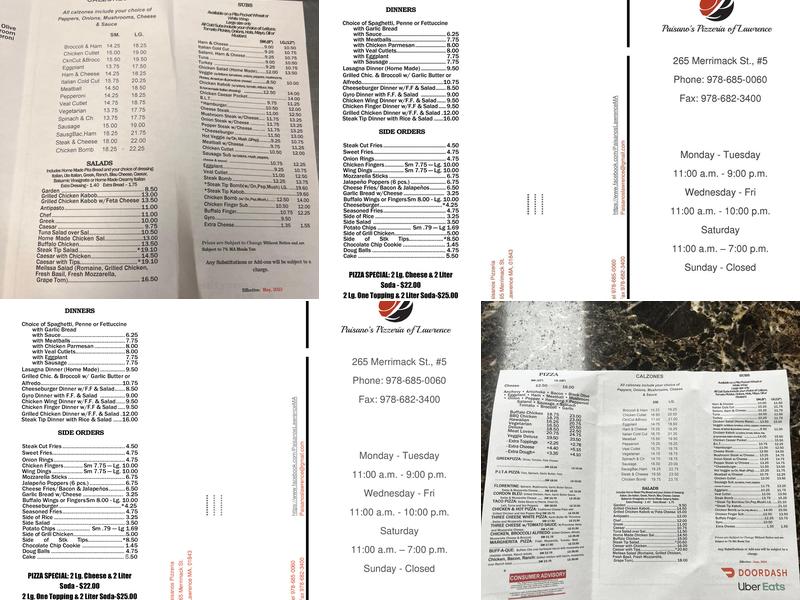 Paisano's Pizzería Menu