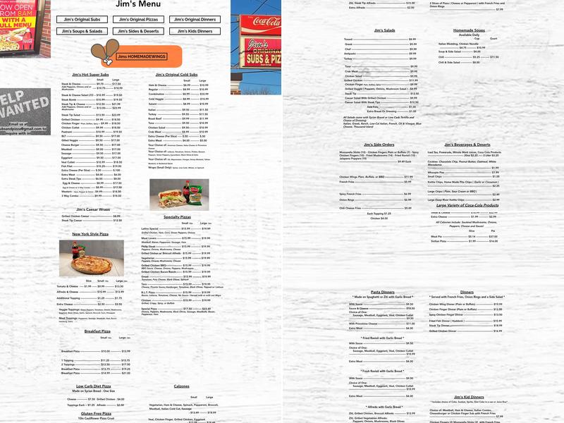 Jim's Original Subs & Pizza Menu