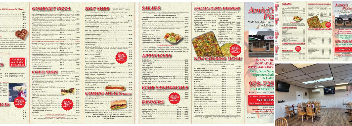 Amici's Pizzeria Menu