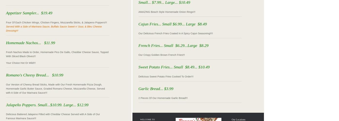 Romano's Pizzeria Menu