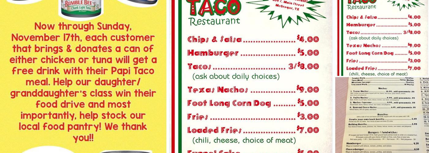 PAPI TACO Menu