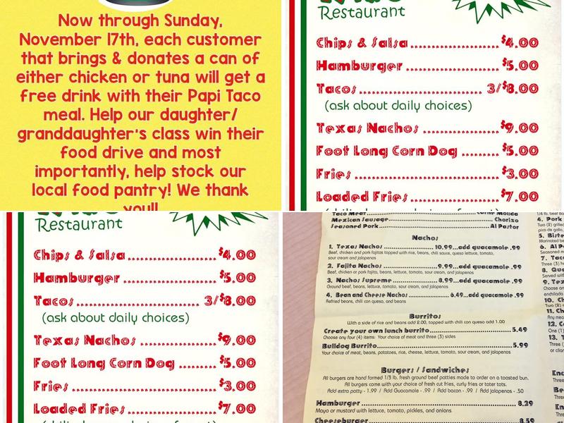 Papi Taco Menu
