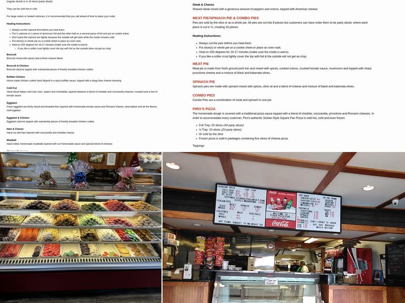 Piro’s Bakery Menu