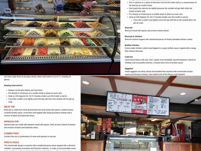 Piro’s Bakery Menu