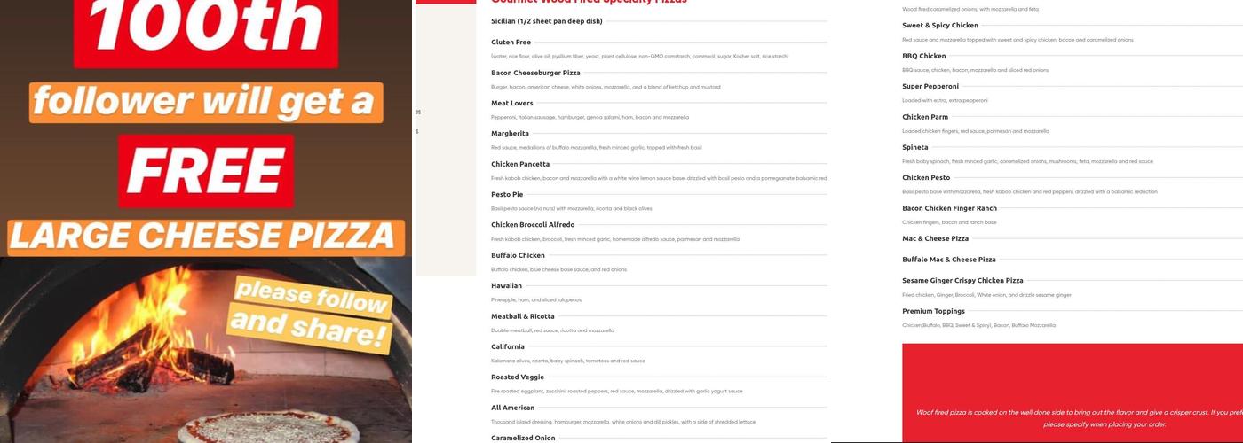 Balducci's Wood Fired Pizza Menu