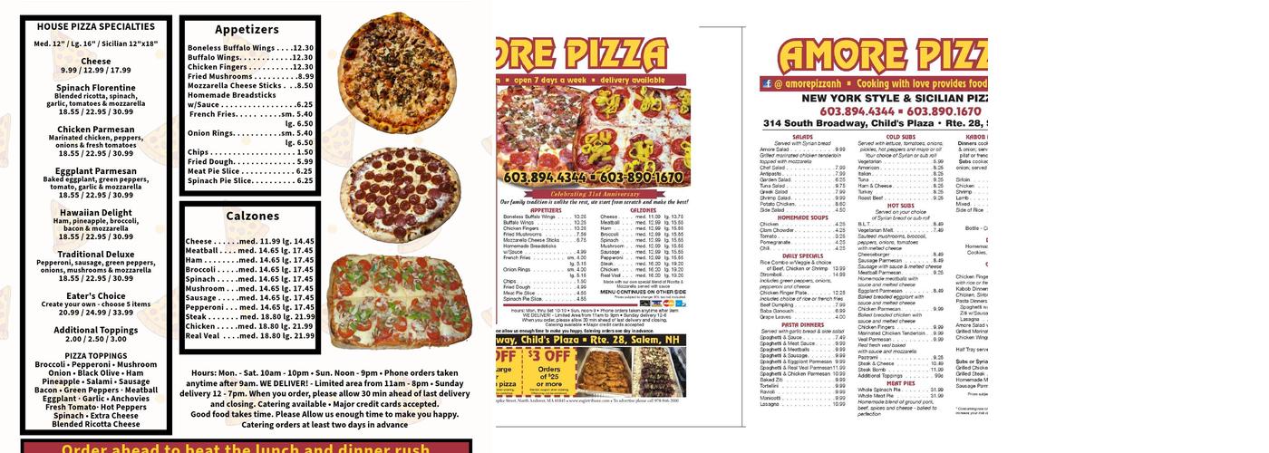 Amore Pizza Restaurant Menu