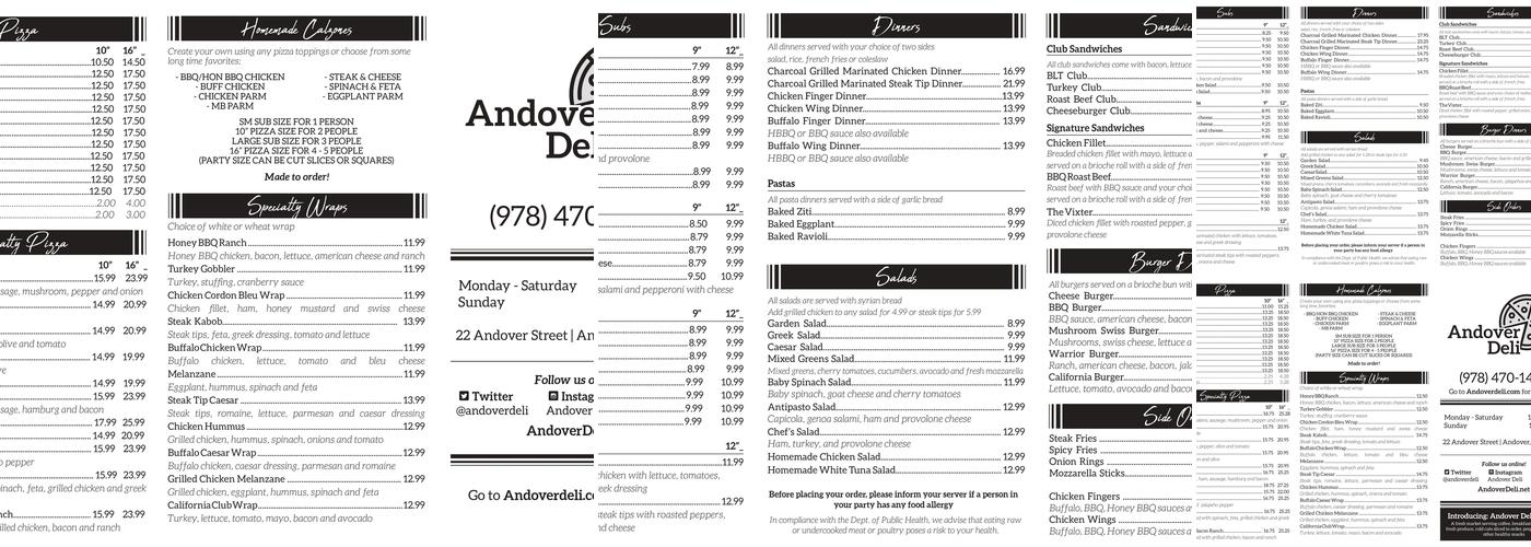 Andover Deli & Pizza Menu