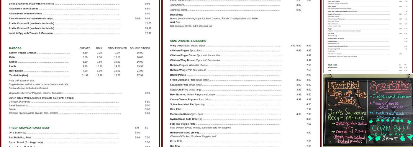 Jim's Kabob Express Menu