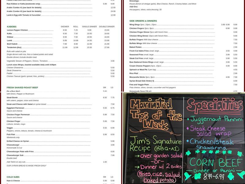 Jim's Kabob Express Menu