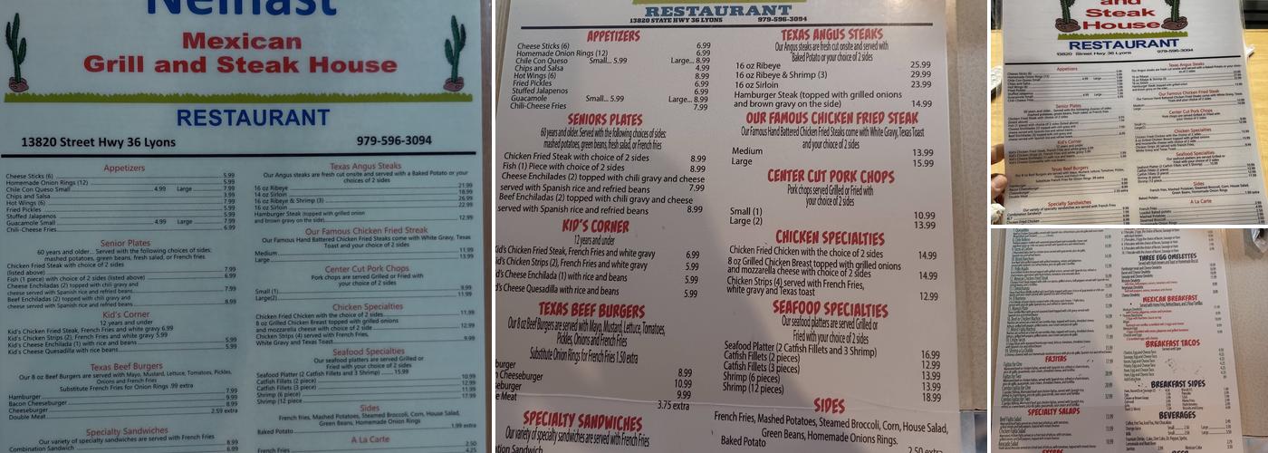 Neinast Mexican Grill And Steakhouse Menu