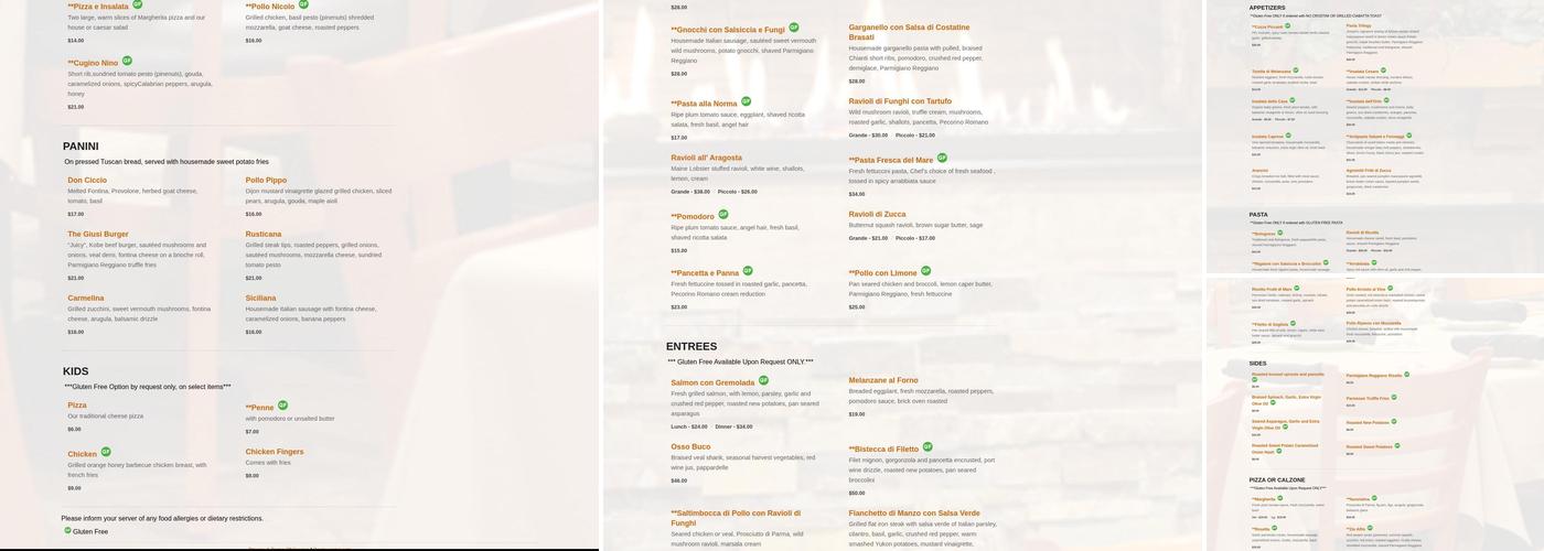 Joseph's Trattoria Downtown Menu