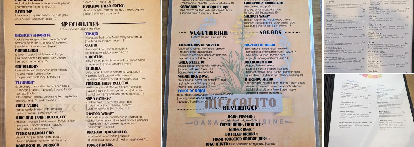 Mezcalito Oaxacan Cuisine Menu