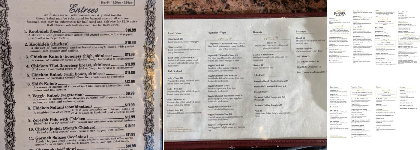 Famous Kabob Menu