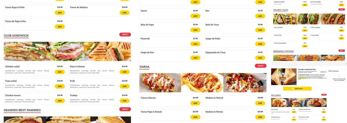 GRANDES SANDWICH Menu