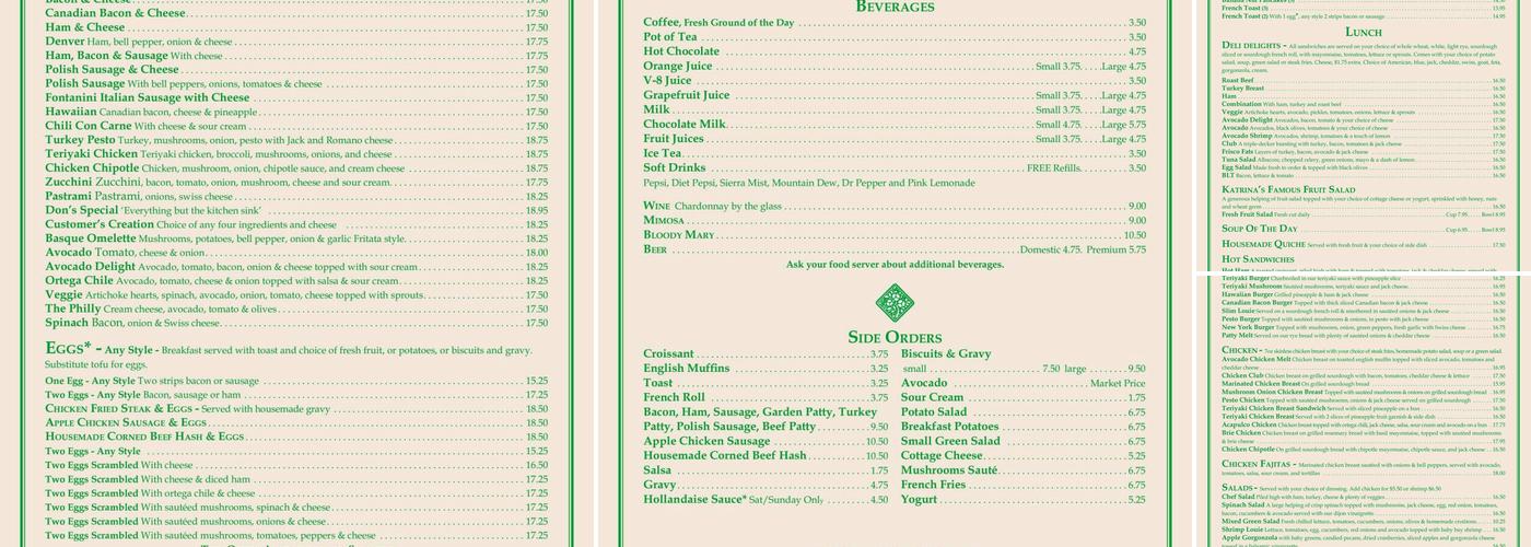 Katrina's Café Menu