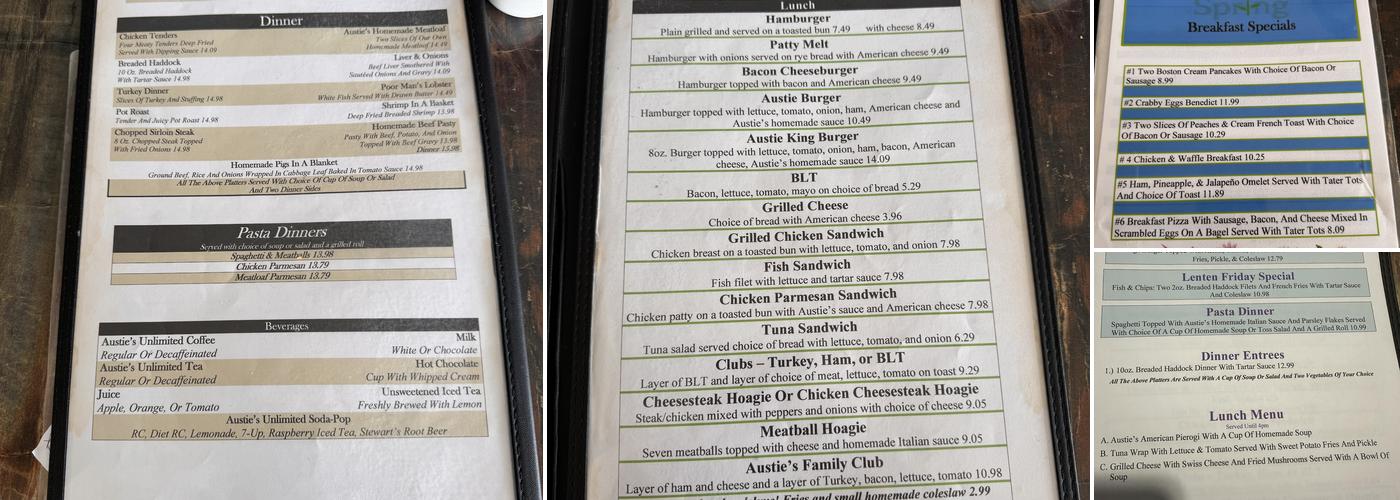 Austies Menu