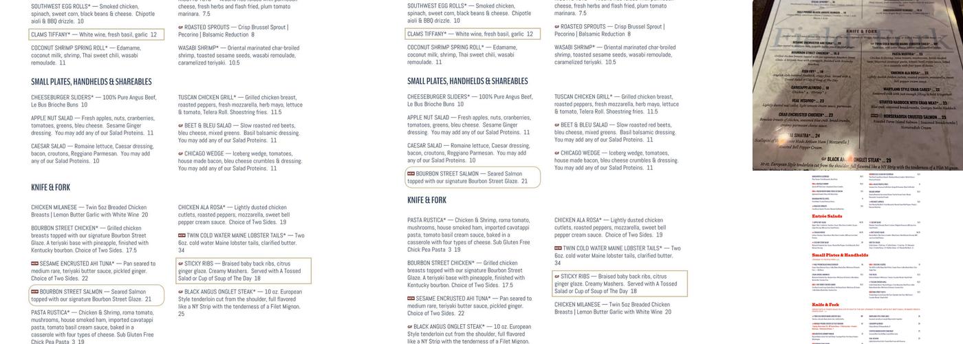 Tiffany's Tap & Grill Menu