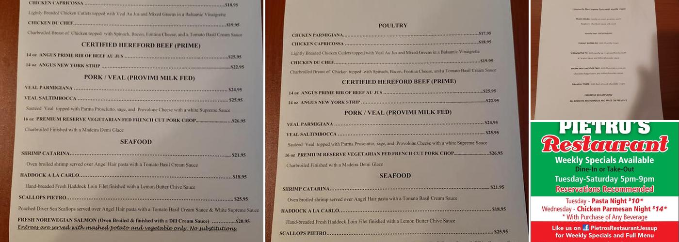 Pietro's Menu