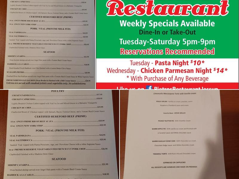 Pietro's Menu