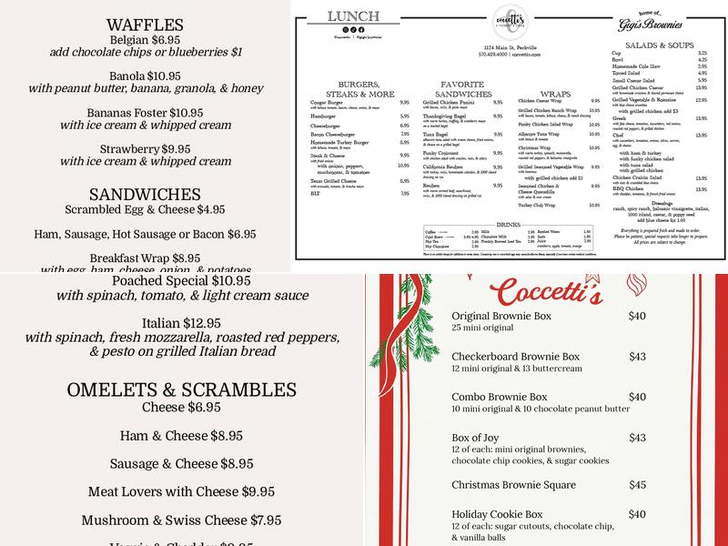 Coccetti's a restaurant & bakery Menu