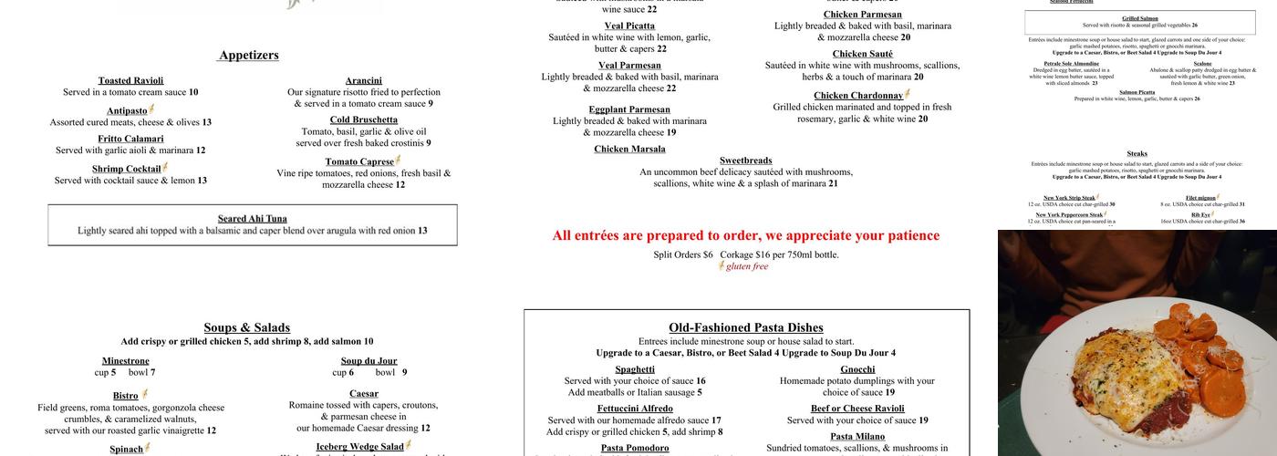 Rubino's Ristorante Menu