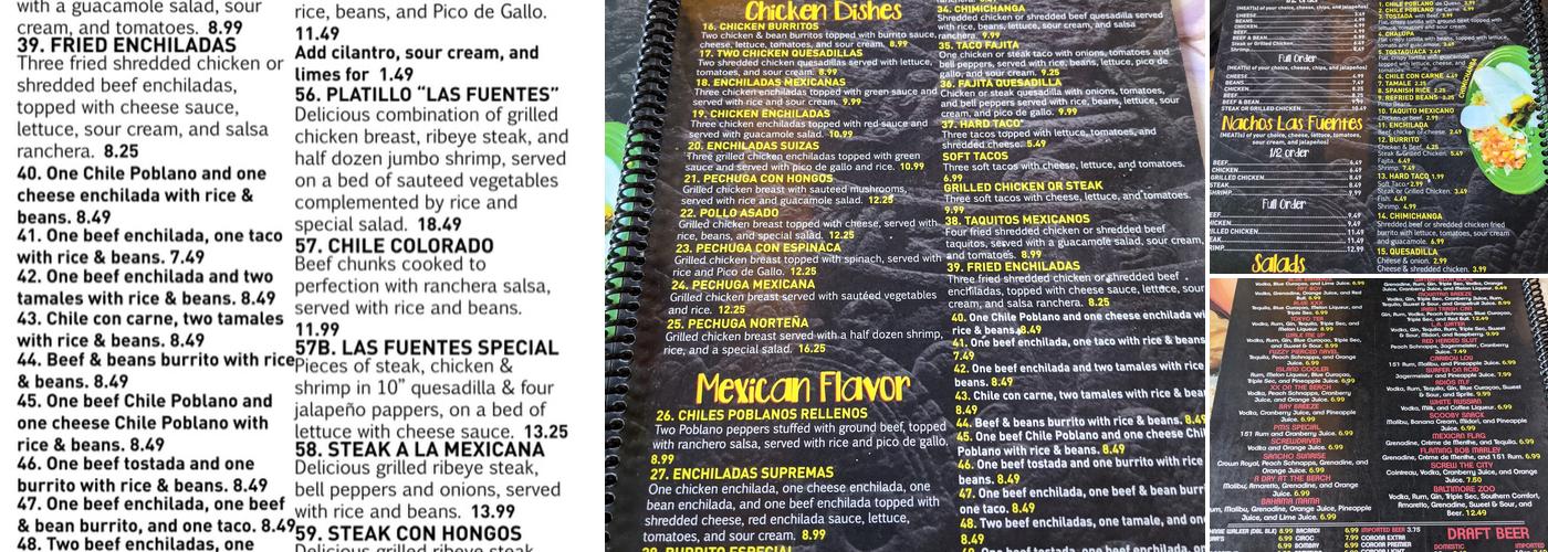 Las Fuentes Mexican Restaurant Menu