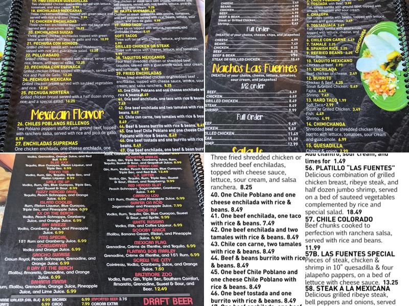 Las Fuentes Mexican Restaurant Menu