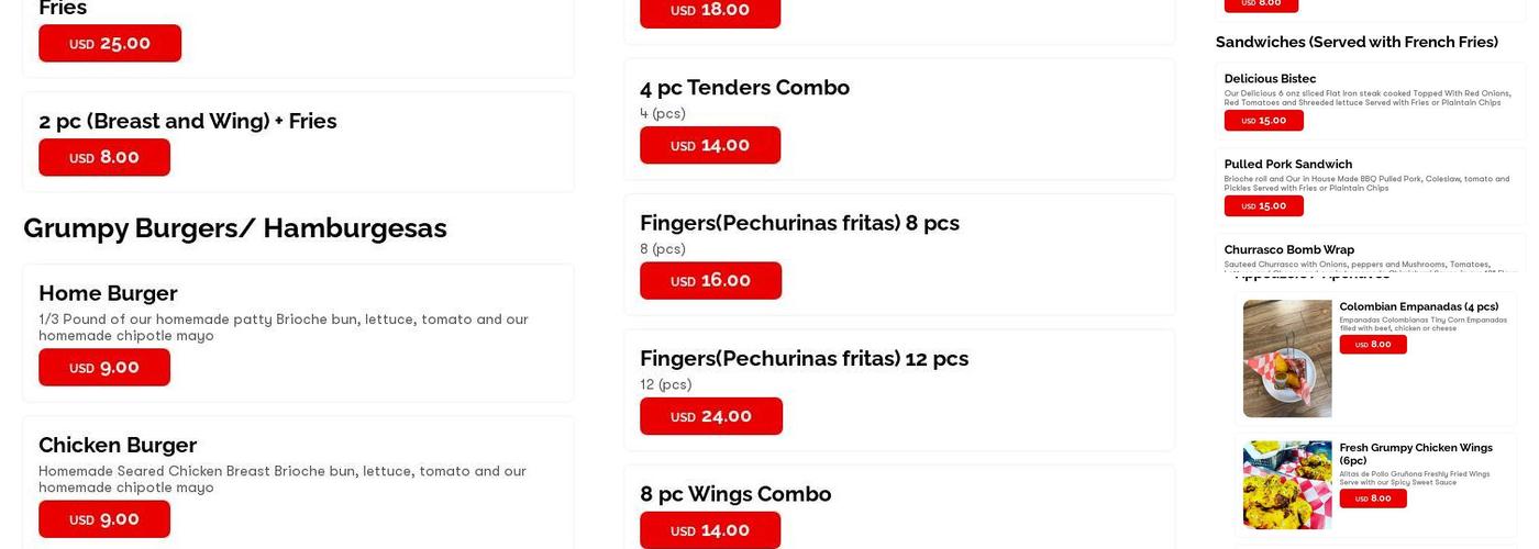 Grumpy G Restaurant Menu