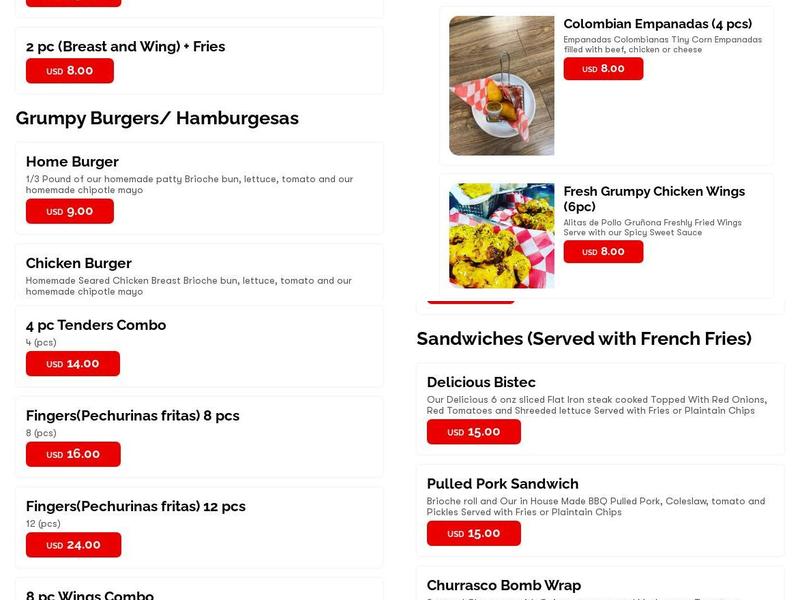 Grumpy G Restaurant Menu