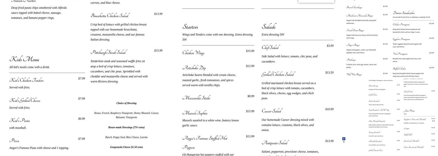 Angee's Restaurant Menu