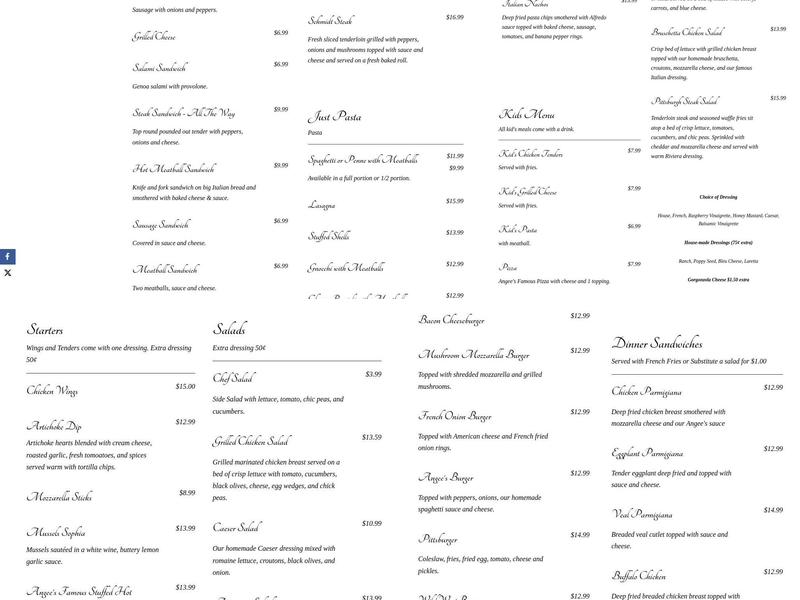 Angee's Restaurant Menu