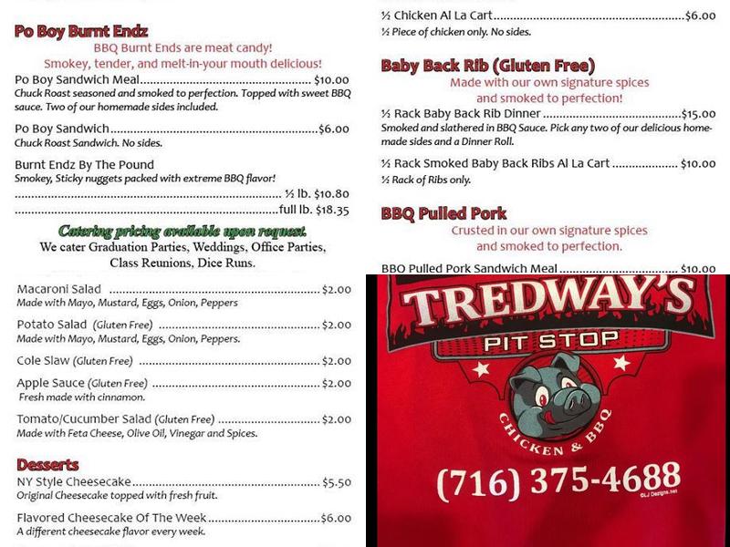 Tredway's Pit Stop Menu