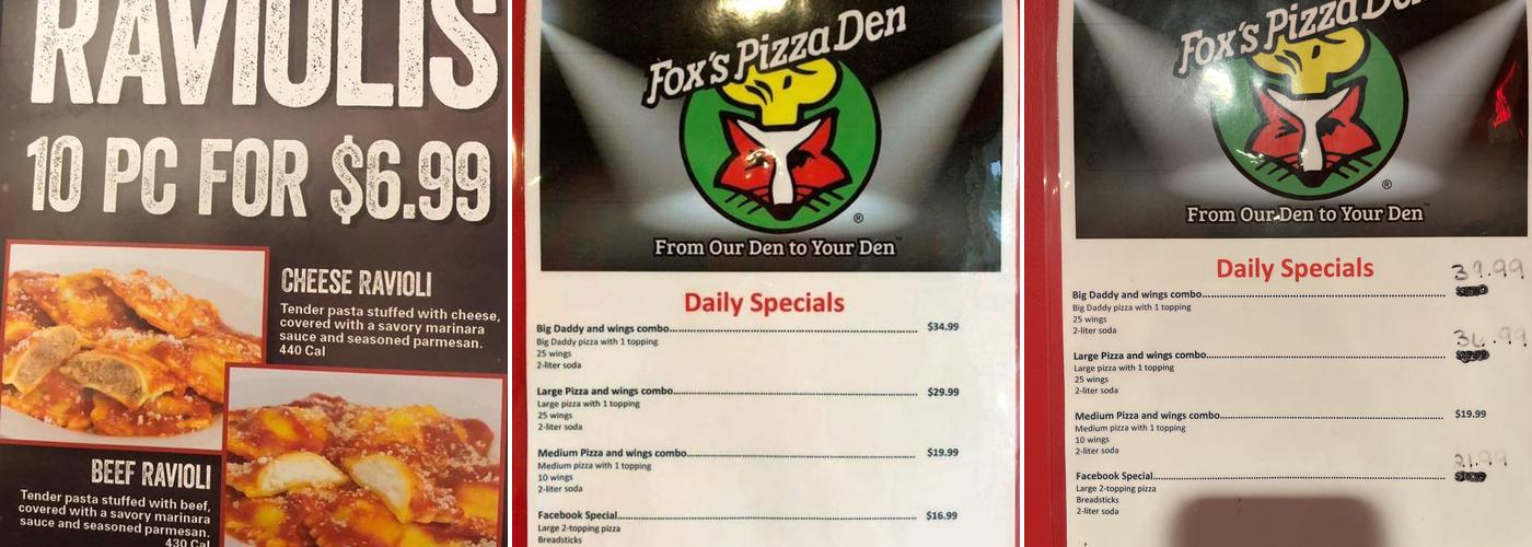 Fox's Pizza Menu