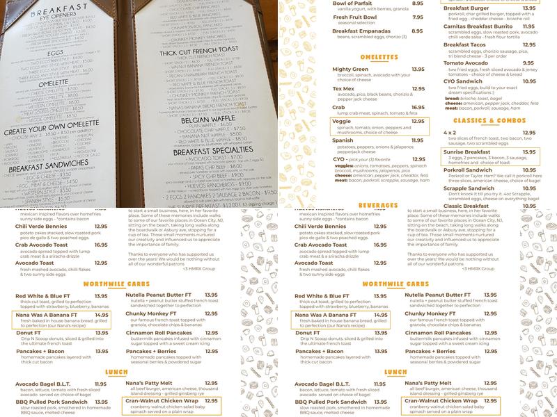 Sunrise Cafe of Ocean City NJ Menu