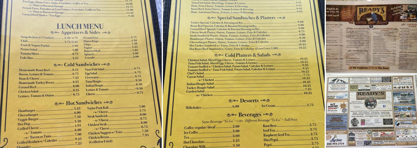 Ready’s coffee shop Menu