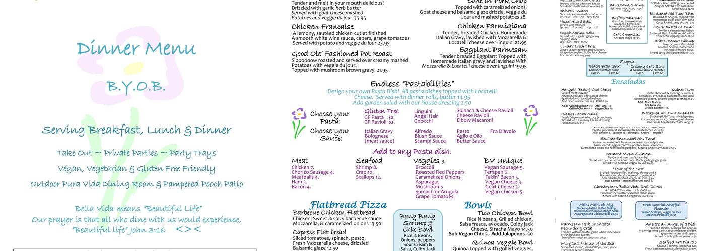 Bella Vida Garden Cafe Menu