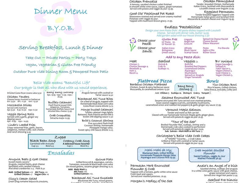 Bella Vida Garden Cafe Menu