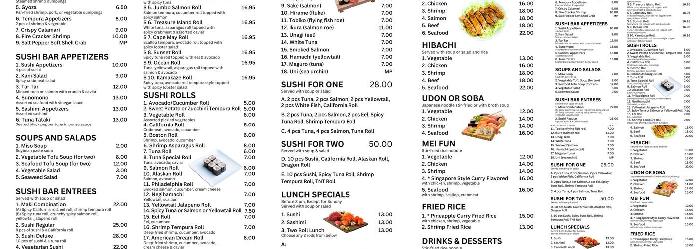 Sushi Ocean View Japanese Restaurant Menu
