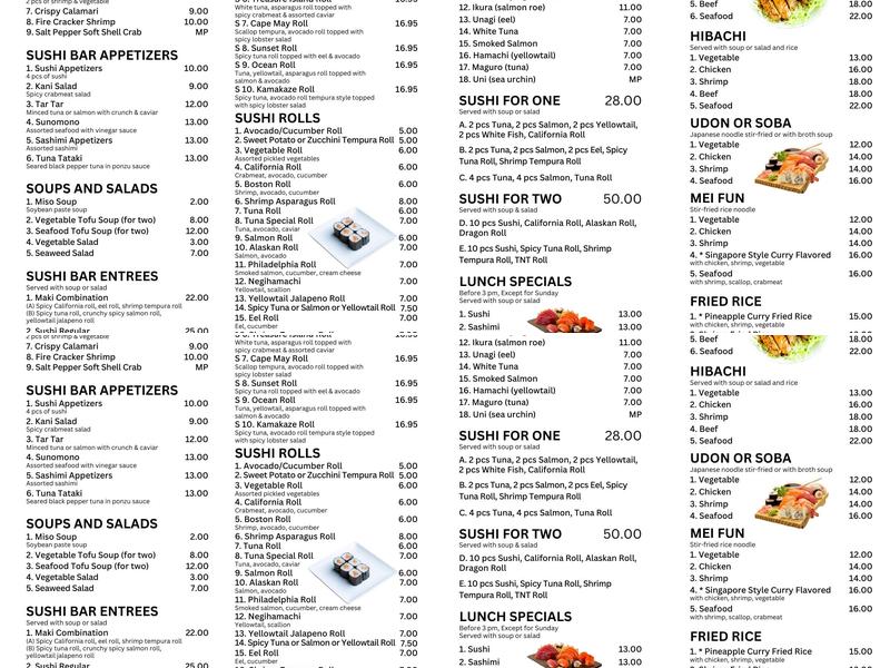 Sushi Ocean View Japanese Restaurant Menu
