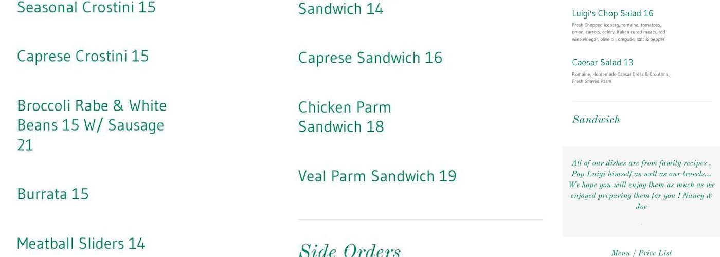 Luigi's Italian Restaurant Menu