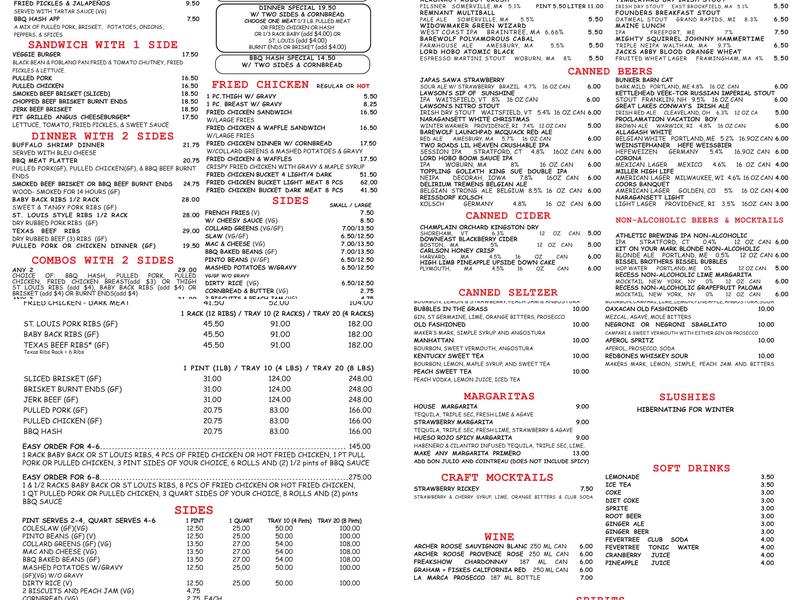 Redbones Barbecue Menu