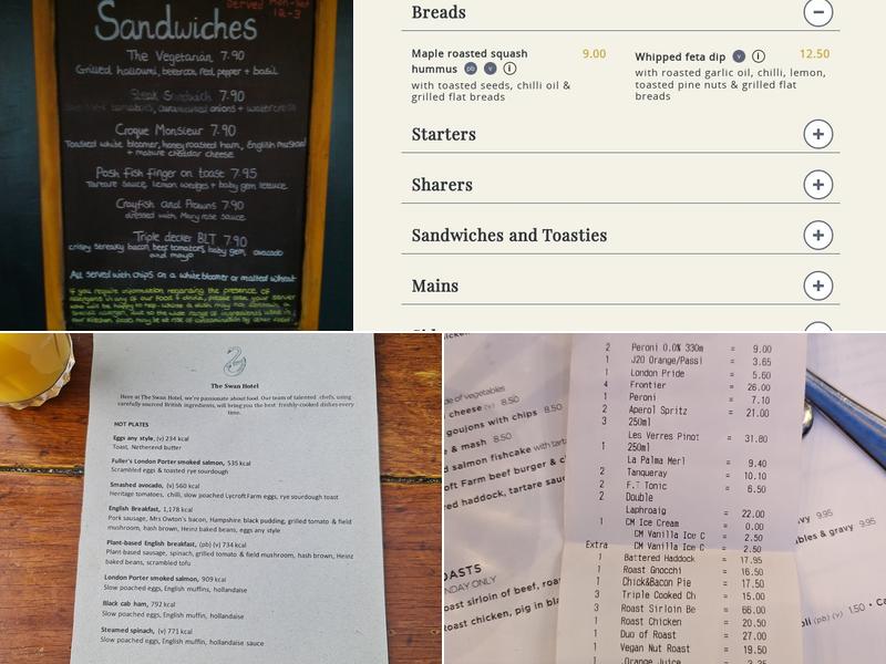 The Swan Hotel, Staines Menu