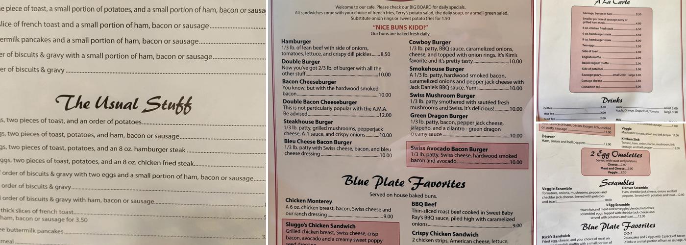Blue Plate Cafe Menu