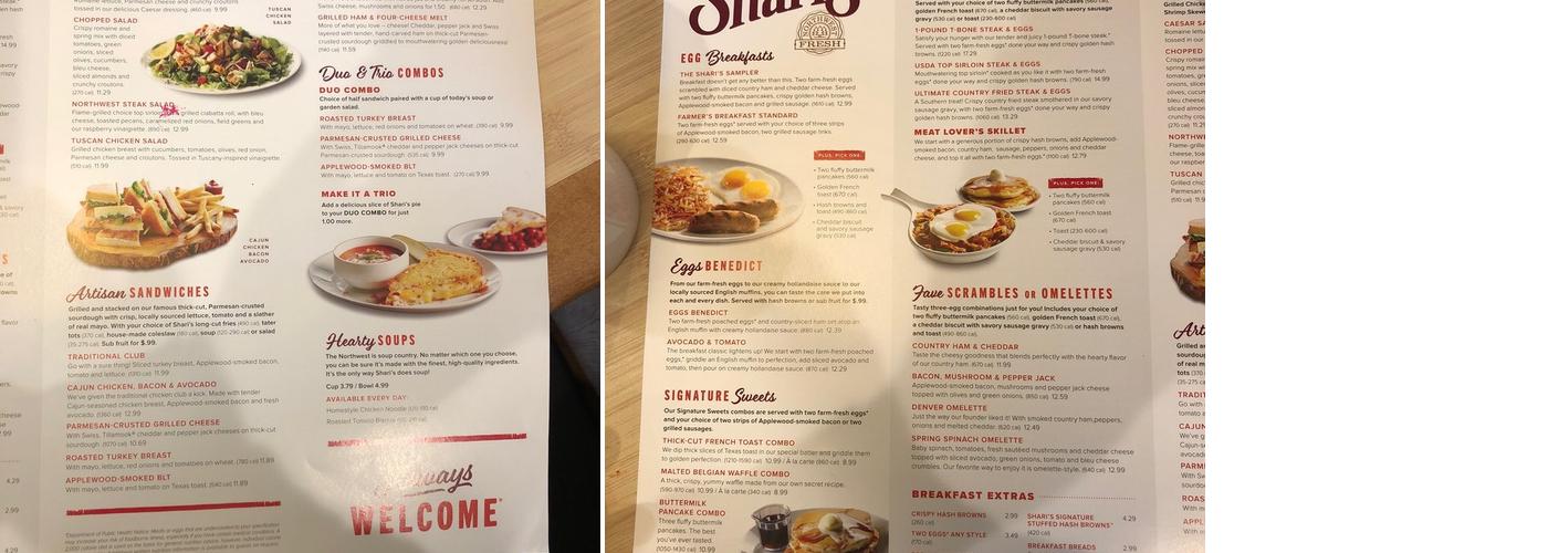 Shari's Cafe and Pies Menu