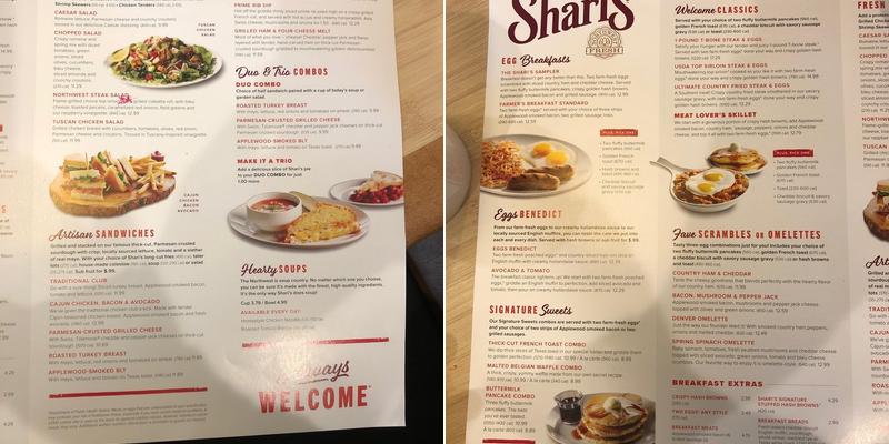 Shari's Cafe and Pies Menu