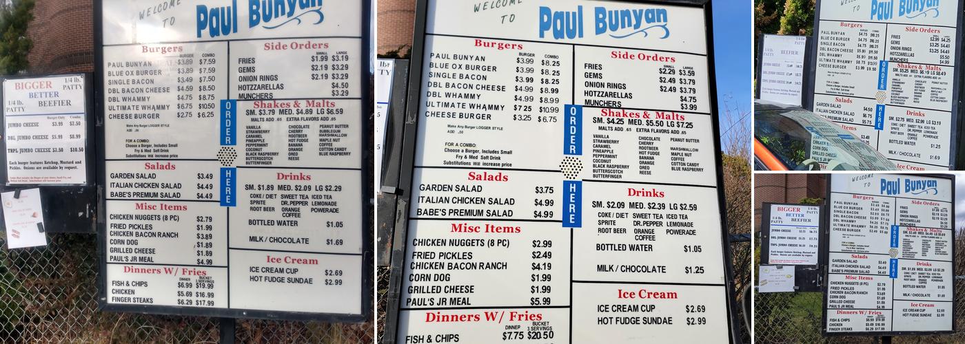 Paul Bunyan Restaurant Menu