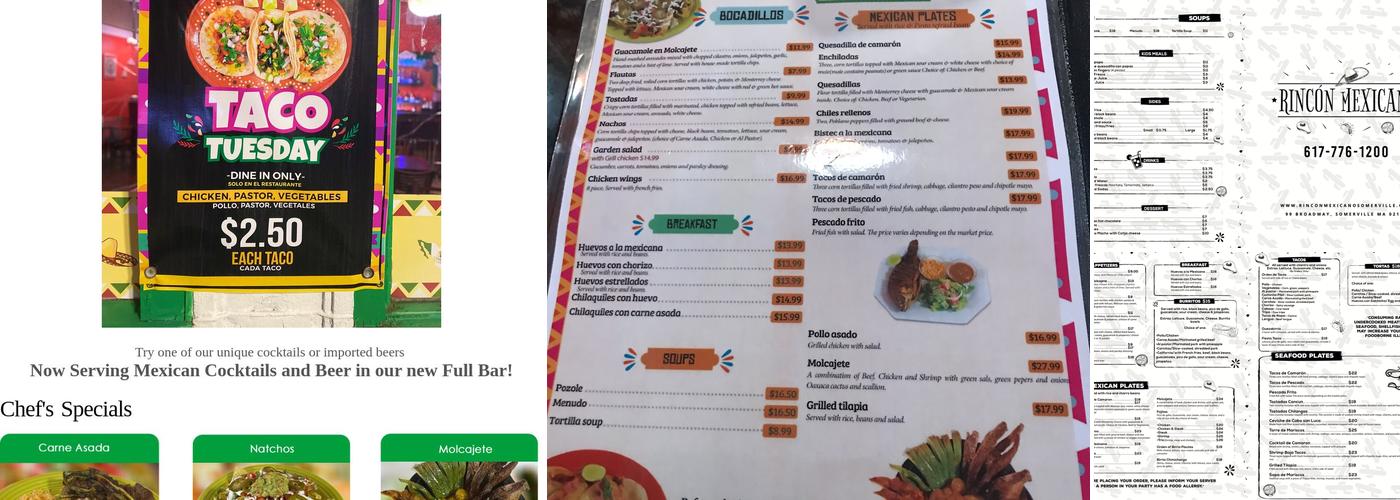 Rincon Mexicano Somerville Menu
